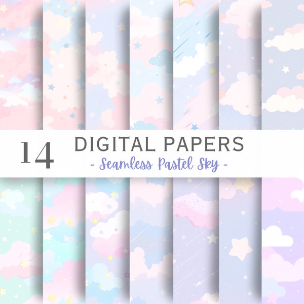 Seamless Pastel Clouds Pattern Digital Paper Seamless Cloud Pattern Scrapbook Paper Sky Seamless Cute Sky Bundle Commercial Use Cute Paper