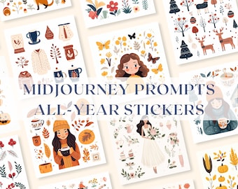 Midjourney Prompts Season Stickers AI Guide Journal Sticker Midjourney Prompts für Sticker Prompt Frühling Sommer Herbst Winter Vektor Prompt