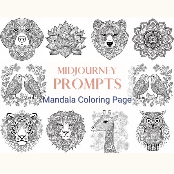 Midjourney-Eingabeaufforderungen für Malvorlagen-Mandala-Thema Niedliche Midjourney-Eingabeaufforderungen für Malbuch AI Coloring für Kinder und Erwachsene Niedlicher Stil