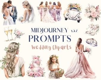 Midjourney Prompts for Wedding Clipart Watercolor Midjourney Prompts Clip Art Wedding Prompt for Aesthetic Clipart Icons Pastel Bride Groom