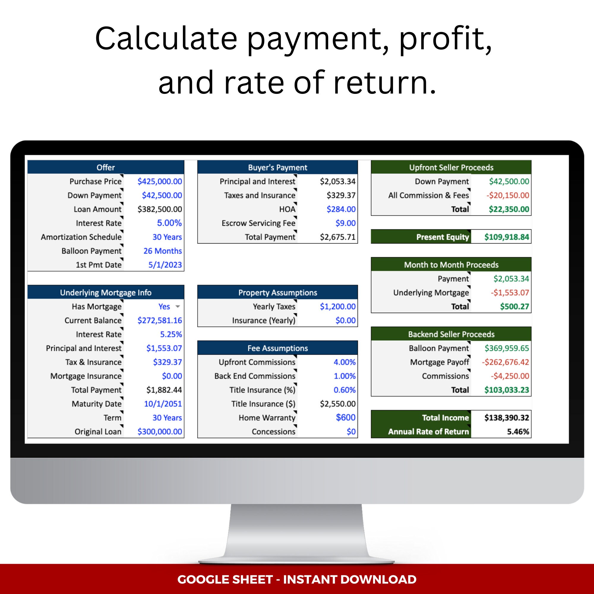 Real Estate Seller Financing Calculator - Etsy