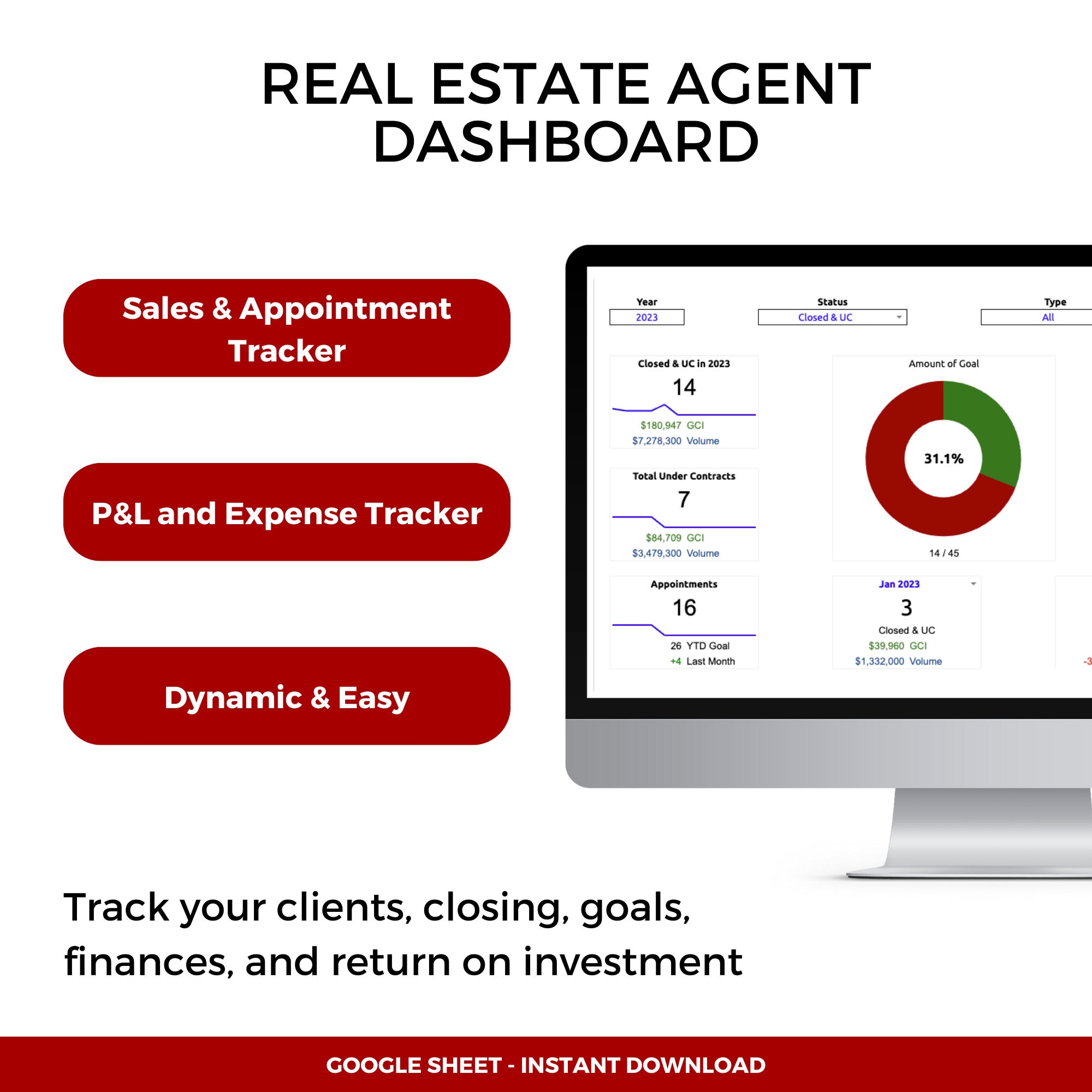 Real Estate Agent Number Tracker & Business Dashboard With ROI and Profit and Loss Trackers Etsy