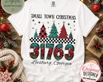 Personalized Christmas Zip Code PNG, Small Town Christmas Shirt, Custom City State Holiday Sublimation, Digital Download