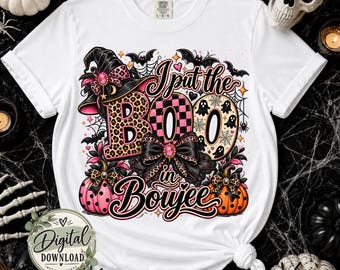 I Put the Boo in Boujee PNG, Girly Witch Hat Leopard Halloween Design, Digital Download