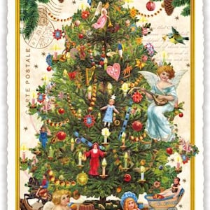 ノスタルジックなクリスマスポストカード - クリスマスツリーのそばの