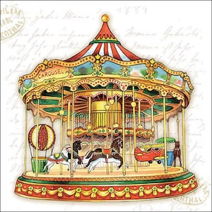 Tovaglioli di carta natalizi Vintage Carousel, 20 pezzi, 33 x 33 cm. Tovaglioli per: tavola, decoupage, veline, collage, scrapbooking. Prodotto in Europa.