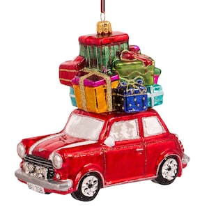 Glass Christmas Ornament - Car with gifts. Collectible Bauble. Blown glass ornament. Christmas Tree Decoration. Handmade in Europe