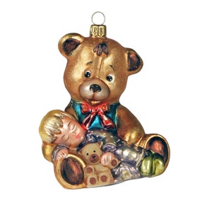 Glass Christmas Ornament - Teddy bear. Collectible Bauble. Blown glass ornament. Christmas Tree Decoration. Handmade traditionally in Europe