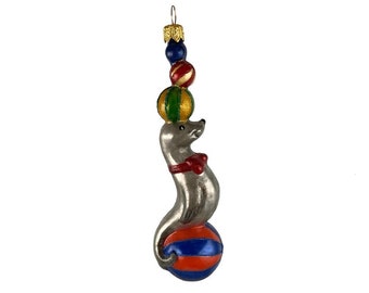 Zegel - Glazen kerstornament. Verzamelbare kerstbal. Geblazen glazen ornament. Kerstboomversiering. Traditioneel handgemaakt in Europa