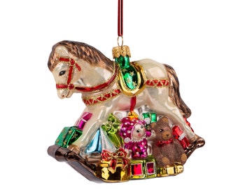 Glas Ornament - Schaukelpferd. Sammler Kugel. Mundgeblasenes Glasornament. Christbaumschmuck. Handgefertigt in Europa