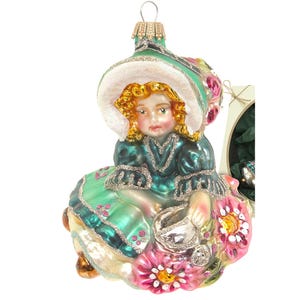 Glass Christmas Ornament - Girl with flowers. Collectible Bauble. Blown glass ornament. Christmas Tree Decoration. Handmade in Europe