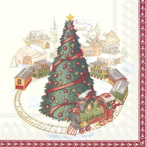 Tovaglioli di carta natalizi "Treno", 20 pezzi, 33 x 33 cm. Tovaglioli per: tavola, decoupage, veline, collage, scrapbooking. Prodotto in Europa.