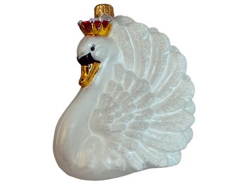 Glas Christbaumschmuck - Schwan. Sammler Kugel. Mundgeblasenes Glasornament. Christbaumschmuck. Traditionell in Europa handgefertigt