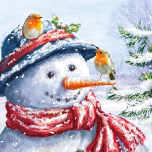 Tovaglioli di carta natalizi a forma di pupazzo di neve, 20 pezzi, 25 x 25 cm. Tovaglioli per: tavola, decoupage, veline, collage, scrapbooking. Prodotto in Europa.