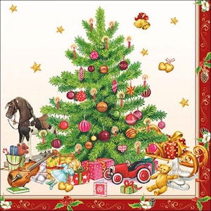 Tovaglioli di carta natalizi a forma di albero di Natale, 20 pezzi, 33 x 33 cm. Tovaglioli per: tavola, decoupage, veline, collage, scrapbooking. Prodotto in Europa.