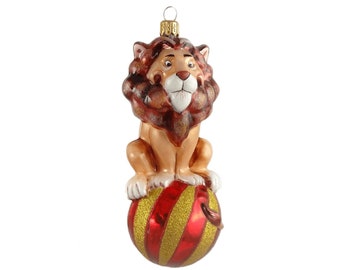 Lion - Glass Christmas Ornament. Collectible Bauble. Blown glass ornament. Christmas Tree Decoration. Handmade traditionally in Europe