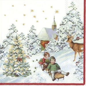 Tovaglioli di carta natalizi "Giro in slitta", 20 pezzi, 25 x 25 cm. Tovaglioli per: tavola, decoupage, carta velina, collage, scrapbooking. Prodotto in Europa.