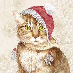 Tovaglioli di carta natalizi "Gatto", 20 pezzi, 33 x 33 cm. Tovaglioli per: tavola, decoupage, veline, collage, scrapbooking. Prodotto in Europa.