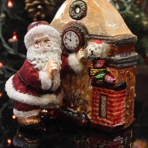 Glass Christmas Ornament - Santa by the fireplace. Collectible Bauble. Blown glass ornament. Christmas Tree Decoration. Handmade in Europe