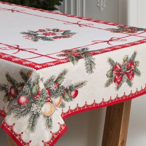 Tapestry Christmas tablecloth &quot;Christmas ribbons&quot;. Christmas table linens. Winter holiday decorations. Christmas gift. Home decor.