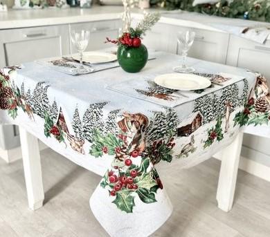 Tapestry Christmas tablecloth "Winter landscape". Christmas table linens. Winter holiday decorations. Christmas gift. Home decor.