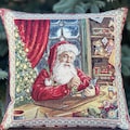 Tapestry Christmas pillow cover "Santa's workshop" with lurex 45x45 cm 18x18 in. Decorative winter cushion cover. Christmas holiday gift. product logo