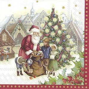 Tovaglioli di carta natalizi con Babbo Natale e bambini, 20 pezzi, 33 x 33 cm. Tovaglioli per: tavola, decoupage, veline, collage, scrapbooking. Prodotto in Europa.