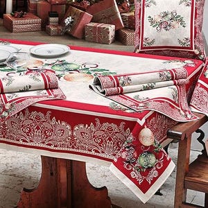 Tapestry Christmas tablecloth &quot;Christmas decorations&quot; red. Christmas table linens. Winter holiday decorations. Christmas gift. Home decor.