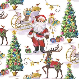 Tovaglioli di carta natalizi Babbo Natale e Renne, 20 pezzi, 33 x 33 cm. Tovaglioli per: tavola, decoupage, carta velina, collage, scrapbooking. Prodotto in Europa.