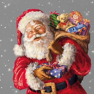 Tovaglioli di carta natalizi Babbo Natale con regali, 20 pezzi, 33 x 33 cm. Tovaglioli per: tavola, decoupage, veline, collage, scrapbooking. Prodotto in Europa.