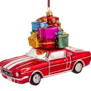 Glass Christmas Ornament - Car with gifts. Collectible Bauble. Blown glass ornament. Christmas Tree Decoration. Handmade in Europe