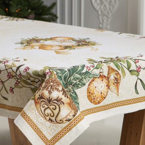 Tapestry Christmas tablecloth &quot;Golden wreath&quot;. Christmas table linens. Winter holiday decorations. Christmas gift. Home decor.