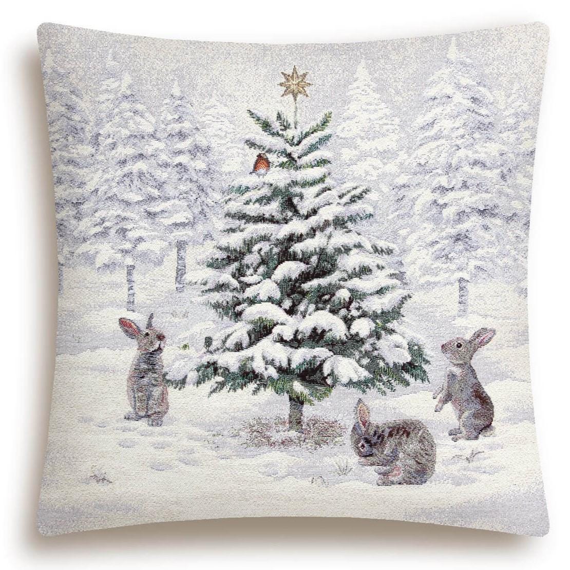 COZZSNUGE Set Of 4 Christmas Velvet Cushion Covers - 45x45cm Green Pine Tree & Wreath Design For Sofa & Bed