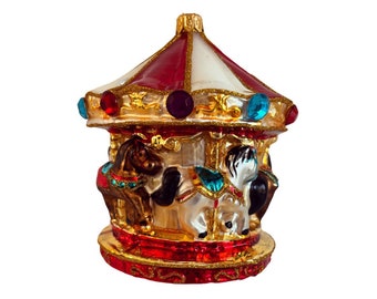 Glas Weihnachtsanhänger - Karussell. Sammler Kugel. Mundgeblasenes Glasornament. Christbaumschmuck. Handgefertigt in Europa