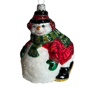 Glass Christmas Ornament - Snowman with ball. Collectible Bauble. Blown glass ornament. Christmas Tree Decoration. Handmade in Europe