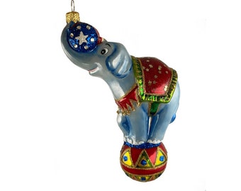 Elephant - Glass Christmas Ornament. Collectible Bauble. Blown glass ornament. Christmas Tree Decoration. Handmade traditionally in Europe