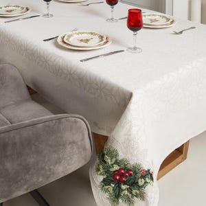 Tapestry Christmas tablecloth &quot;Mistletoe and holly&quot;. Christmas table linens. Winter holiday decorations. Christmas gift. Home decor.