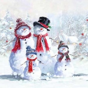 Tovaglioli di carta natalizi "Famiglia di pupazzi di neve", 20 pezzi, 25 x 25 cm. Tovaglioli per: tavola, decoupage, veline, collage, scrapbooking. Prodotto in Europa.