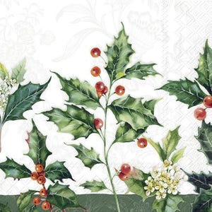 Tovaglioli di carta natalizi "The Holly", 20 pezzi, 25 x 25 cm. Tovaglioli per: tavola, decoupage, veline, collage, scrapbooking. Prodotto in Europa.