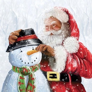 Tovaglioli di carta natalizi con Babbo Natale e pupazzo di neve, 20 pezzi, 25 x 25 cm. Tovaglioli per: tavola, decoupage, carta velina, collage, scrapbooking. Prodotto in Europa.