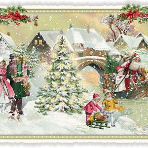 Nostalgic Christmas postcard -  Santa on the boat 10,5 x 15 cm. Vintage style Greeting Card. Christmas card in Retro design.