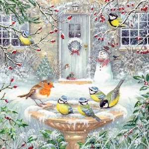 Tovaglioli di carta natalizi "Winter Birds", 20 pezzi, 25 x 25 cm. Tovaglioli per: tavola, decoupage, veline, collage, scrapbooking. Prodotto in Europa.