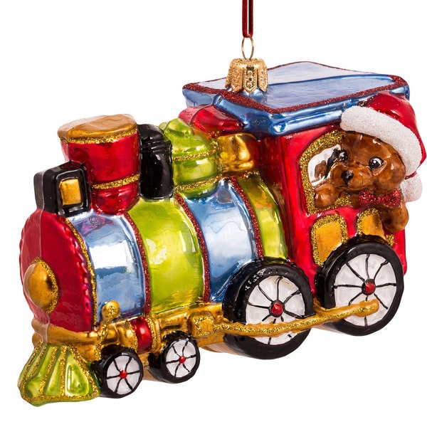 Collectible hand-blown and hand-painted glass tree ornament Train. Made in the traditional method by the best European craftsmen.