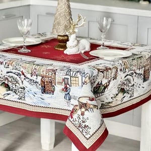 Tapestry Christmas tablecloth &quot;Time before Christmas&quot;. Christmas table linens. Winter holiday decorations. Christmas gift. Home decor.