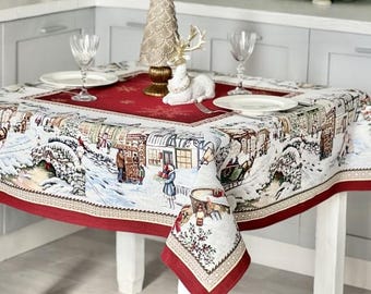 Tapestry Christmas tablecloth &quot;Time before Christmas&quot;. Christmas table linens. Winter holiday decorations. Christmas gift. Home decor.
