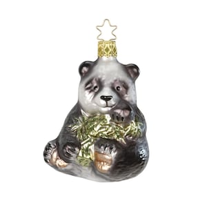 Glass Christmas Ornament - Panda. Collectible Bauble. Blown glass ornament. Christmas Tree Decoration. Handmade traditionally in Europe