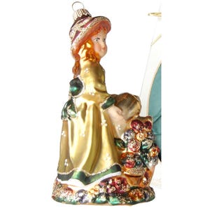 Glass Christmas Ornament - Girl watering flowers. Collectible Bauble. Blown glass ornament. Christmas Tree Decoration. Handmade in Europe