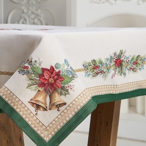 Tapestry Christmas tablecloth &quot;Bell-green&quot; - without lurex. Christmas table linens. Winter holiday decorations. Christmas gift. Home decor.