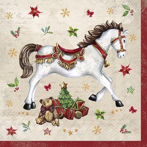 Tovaglioli di carta natalizi a forma di cavallo, 20 pezzi, 25 x 25 cm. Tovaglioli per: tavola, decoupage, veline, collage, scrapbooking. Prodotto in Europa.