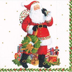 Tovaglioli di carta natalizi "Babbo Natale con regali", 20 pezzi, 25 x 25 cm. Tovaglioli per: tavola, decoupage, veline, collage, scrapbooking. Prodotto in Europa.